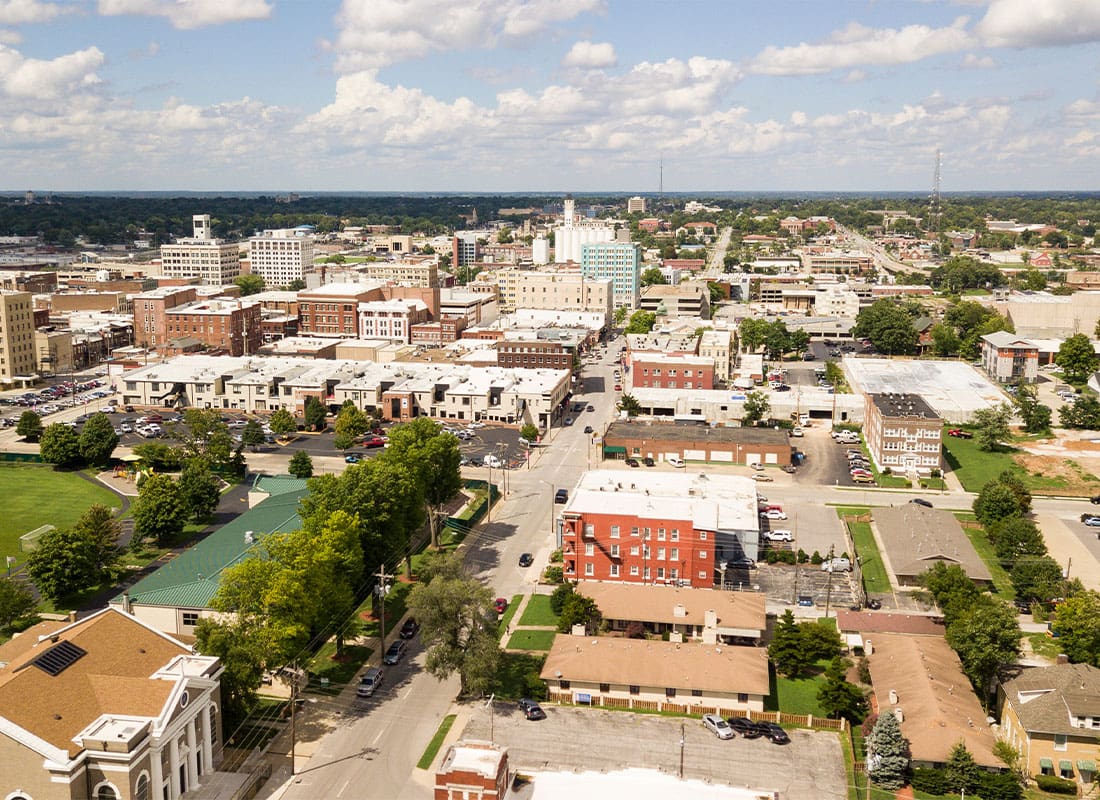 Charleston, MO - Aerial View Quaint Charming and Humble Over Springfield Missouri